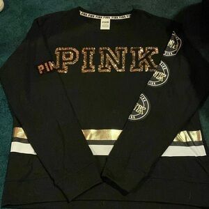 Large VS pink sweatshirt with gold sequence
